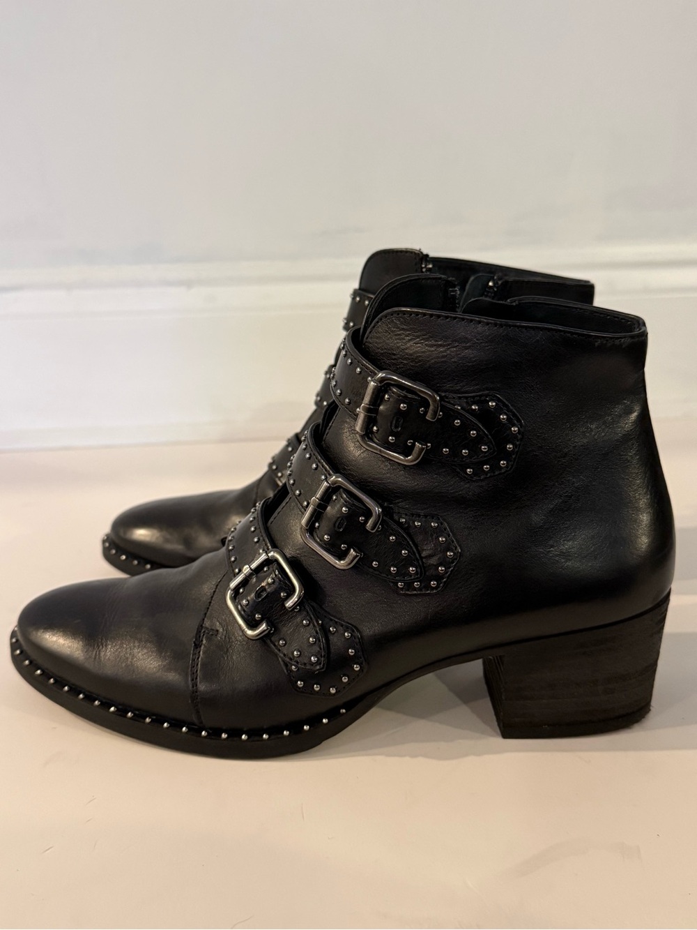 Paul Green Black Studded Triple-Buckle Ankle Boots - Picture 7 of 7